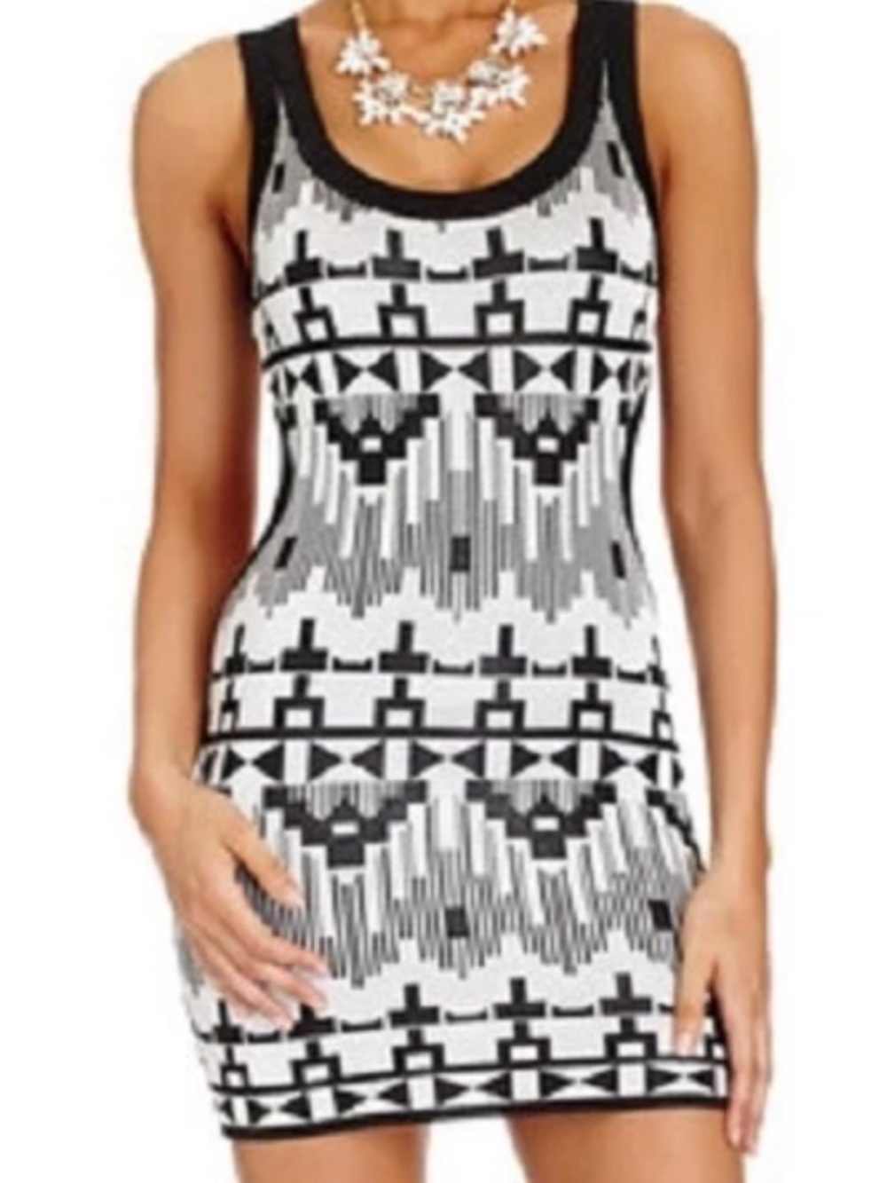 New bebe 2b black Gray Print Back Cutout Colorblock bodycon top dress